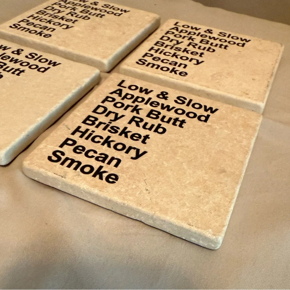 Set of 4 BBQ Themed Marble Coasters new smoked pork applewood hickory grill cook